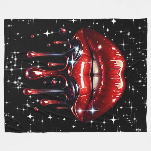Red Lips Drilling Glitzer Glam Sparkle Fleecedecke (Vorderseite (Horizontal))