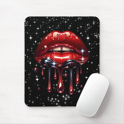 Red Lips Drilling Glitzer Glam Sparkle Mousepad (Mit Mouse)