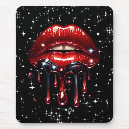 Red Lips Drilling Glitzer Glam Sparkle Mousepad (Vorne)