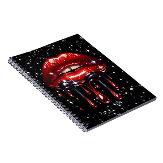 Red Lips Drilling Glitzer Glam Sparkle Notizblock (Rechte Seite)