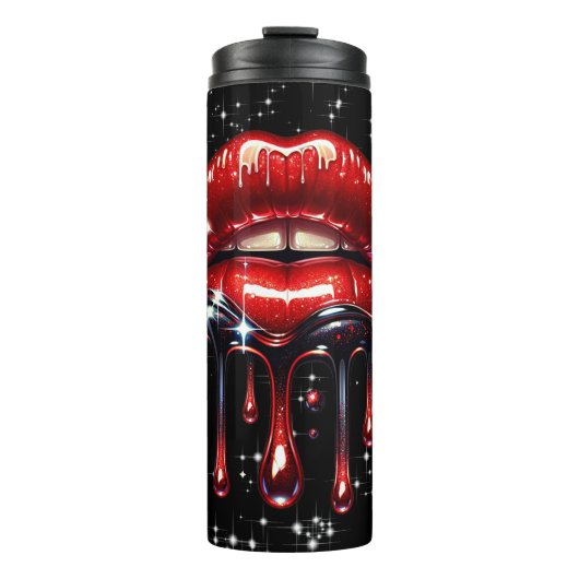 Red Lips Drilling Glitzer Glam Sparkle Thermosbecher (Vorderseite)