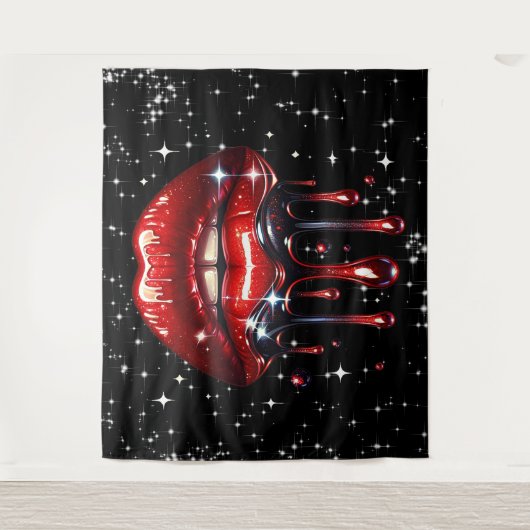 Red Lips Drilling Glitzer Glam Sparkle Wandteppich (Vorderseite)