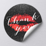 Red Lips Kiss Black Glitzer Vielen Dank Runder Aufkleber<br><div class="desc">Red Lips Kiss Black Glitzer Danke Stickers.</div>