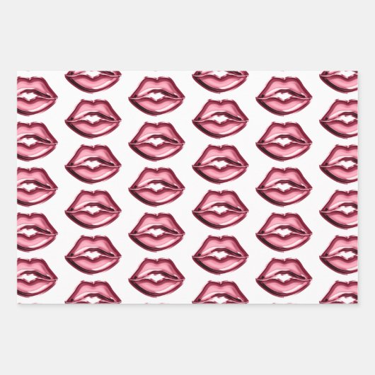 Red Lips Kiss Hearts Geschenkpapier Set (Vorderseite)