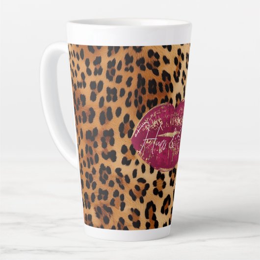 Red Lips Kiss Leopard Milchtasse (Linke Ecke)