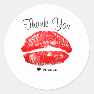 Red Lips Kiss Makeup Beauty Glam Chic Custom Runder Aufkleber