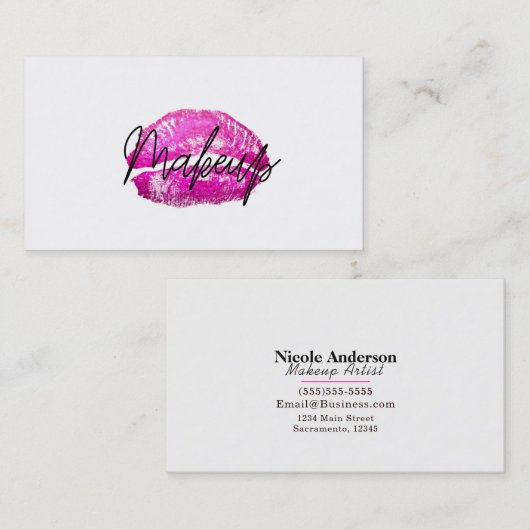 Red Lips Kiss Makeup Beauty Glam Chic White Visitenkarte (Vorne/Hinten)