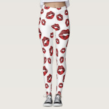 Red Lips Kiss Pattern Leggings