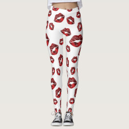 Red Lips Kiss Pattern Leggings
