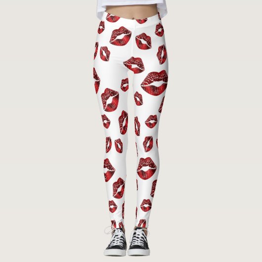 Red Lips Kiss Pattern Leggings (Vorderseite)