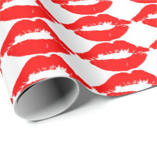 RED LIPS KISS ROMANTISCHES WRAPPPAPIER GESCHENKPAPIER