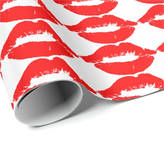 RED LIPS KISS ROMANTISCHES WRAPPPAPIER GESCHENKPAPIER (Rolleneckpunkt)