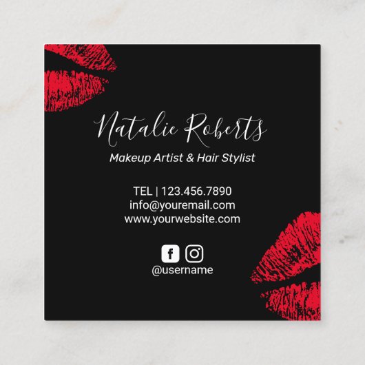 Red Lips Kiss Signature Makeup Artist Schlicht Bla Quadratische Visitenkarte (Rückseite)