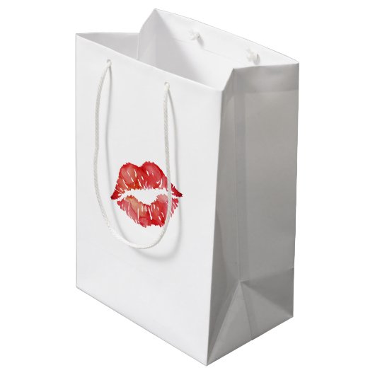 Red Lips Kokett Kiss Liebe Mittlere Geschenktüte (Rückseite Schrägansicht)