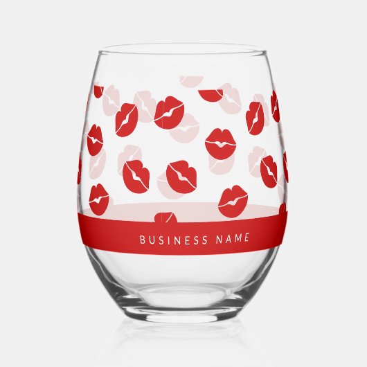 Red Lips Muster Custom Business Name Lady Weinglas Ohne Stiel (Vorderseite)