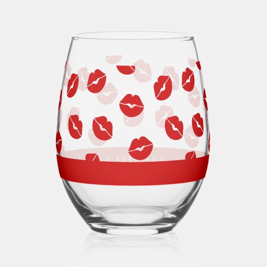 Red Lips Muster Custom Business Name Lady Weinglas Ohne Stiel (Rückseite)