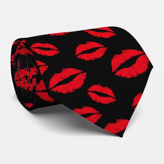 Red Lips Muster Modernes Schwarzes Krawatte (Gerollt)