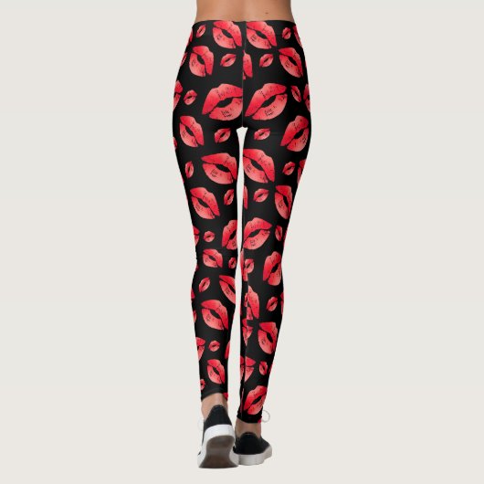 Red Lips Pattern Black Leggings (Rückseite)