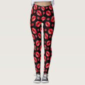 Red Lips Pattern Black Leggings (Vorderseite)