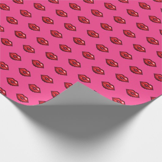 Red Lips Valentines Kisses Pixel Art Pattern Geschenkpapier (Ecke)