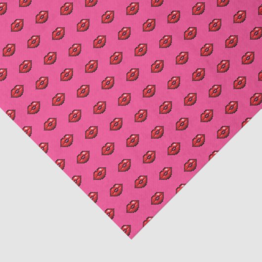 Red Lips Valentines Kisses Pixel Art Pattern Seidenpapier (Ausschnitt)