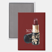 Red Lipstick Black Floral Magnet (Vorderseite/Rückseite)