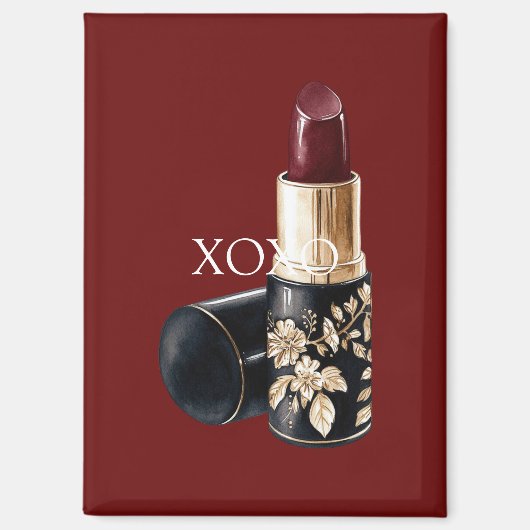 Red Lipstick Black Floral Magnet (Vorderseite)