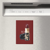 Red Lipstick Black Floral Magnet (In Situ (Geschirrspüler))
