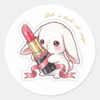 Red Lipstick Bunny - Kawaii Glamour Rabbit Art🐰 Runder Aufkleber