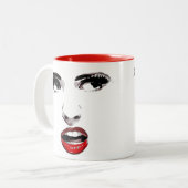 Red Lipstick Dark Mit Augen Frauenschminke Schönhe Zweifarbige Tasse (Vorderseite Links)