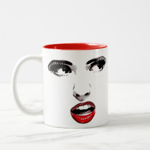 Red Lipstick Dark Mit Augen Frauenschminke Schönhe Zweifarbige Tasse