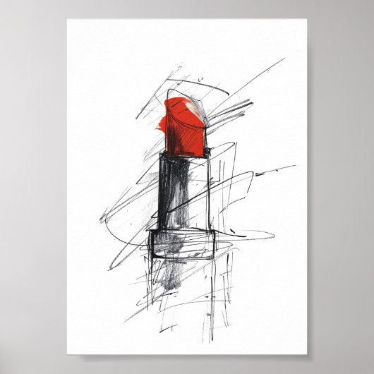 Red Lipstick Illustration - Minimalistisches Makeu Poster (Vorne)