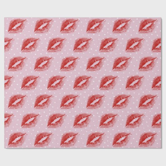 Red Lipstick Kiss auf Polka Dots Geschenkpapier (Flach)