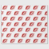 Red Lipstick Kiss auf Weiß Geschenkpapier (Flach)