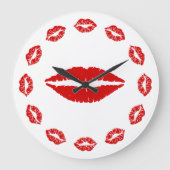 Red Lipstick Kiss Clock Große Wanduhr (Vorderseite)
