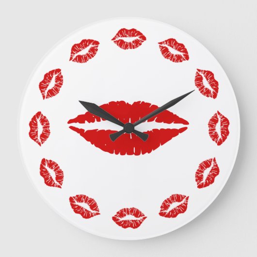 Red Lipstick Kiss Clock Große Wanduhr (Vorderseite)