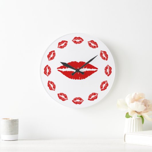 Red Lipstick Kiss Clock Große Wanduhr (Zuhause)