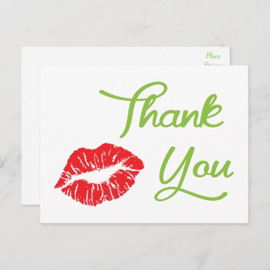 Red Lipstick Kiss Danke Postcard Postkarte (Vorne/Hinten)