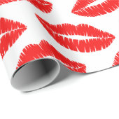Red Lipstick Kiss Muster Valentine Wrapping Paper Geschenkpapier (Rolleneckpunkt)
