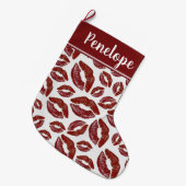 Red Lipstick Kiss Pattern Großer Weihnachtsstrumpf (Vorderansicht (hängend))