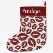 Red Lipstick Kiss Pattern Großer Weihnachtsstrumpf (Rückseite)