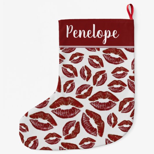 Red Lipstick Kiss Pattern Großer Weihnachtsstrumpf (Rückseite)