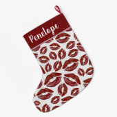 Red Lipstick Kiss Pattern Großer Weihnachtsstrumpf (Rückseite (Hängend))