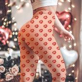 Red Lipstick Kiss Print Peach Leggings