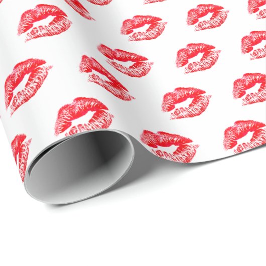 Red Lipstick küsst auf weißes Papier Geschenkpapier (Rolleneckpunkt)