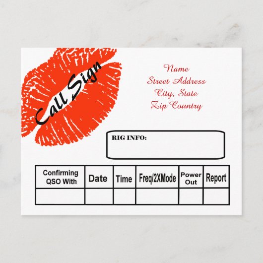 Red Lipstick Print Ham Radio QSL Karte (Vorderseite)