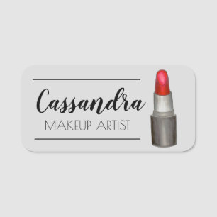 Red Lipstick Tube Makeup Artist Cosmetologe Namensschild