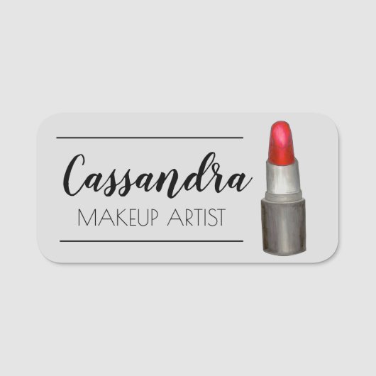 Red Lipstick Tube Makeup Artist Cosmetologe Namensschild (Vorderseite)