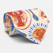 Red Lobster and Shrimp Seafood Pattern Neck Tie Krawatte (Gerollt)