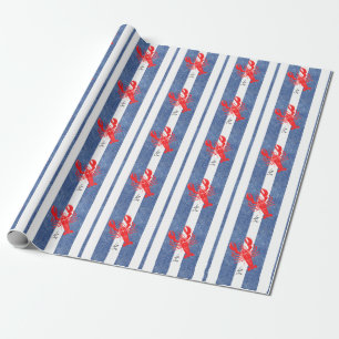 Red Lobster auf Blau-Weiß-Denim-Streifen Geschenkpapier